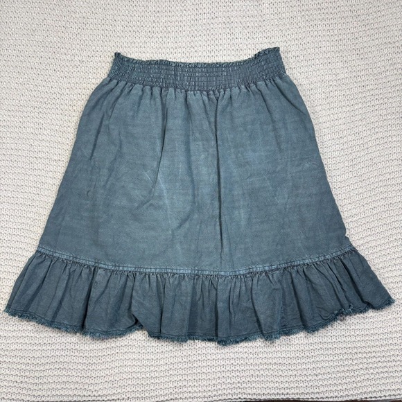 Pilco Anthropologie Amora Skirt XS Petite Ruffled High Low Distressed Green Gray - Picture 6 of 13